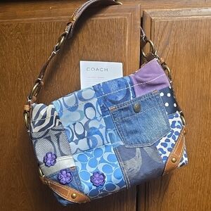 Coach Denim Collection Patchwork Shoulder Bag - Blue and Purple Accents